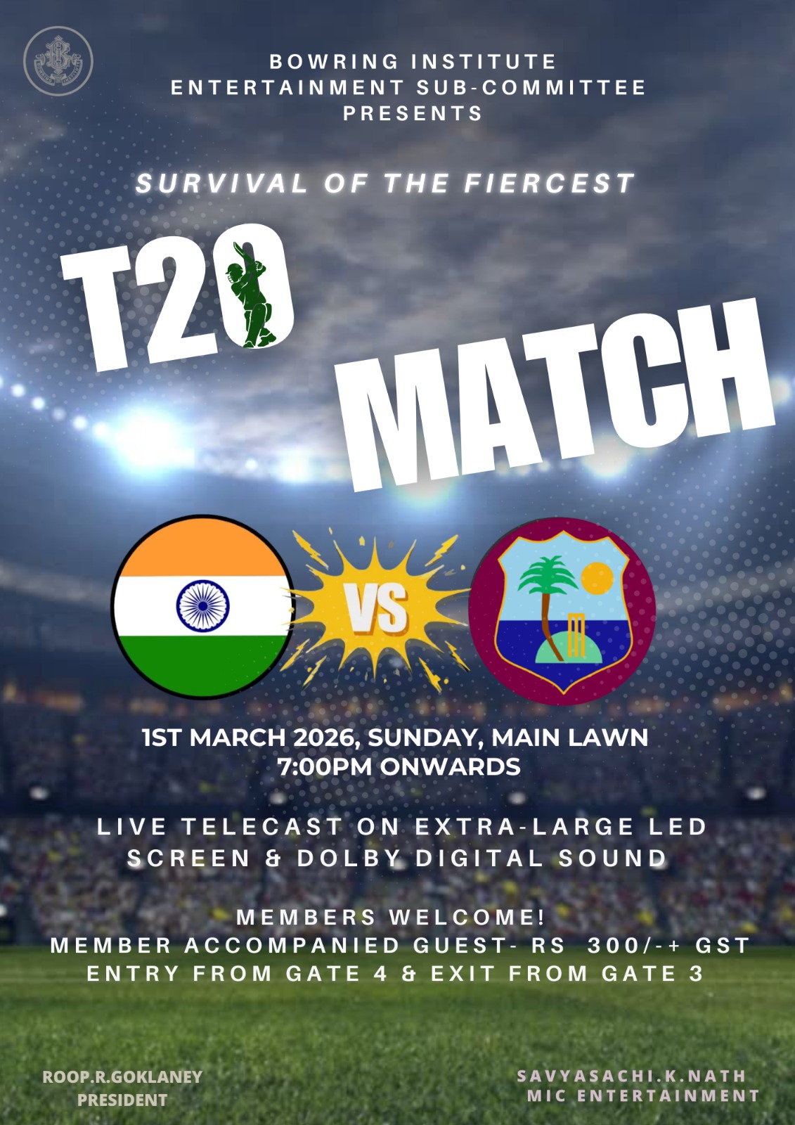 Live Telecast on Extra-Large Led Screen (T20)